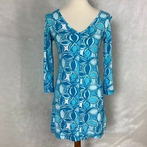 Lilly Pulitzer 3/4 Sleeve Blue Fish Print What A Racquet Juliet Dress XS